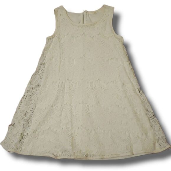 Copper Key Girls White Lace Overlay Scoopneck Mini Dress Sz Large - Picture 1 of 5